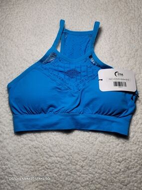 Zyia Active NWT Bright Cyan Amazing Seamless Sports Bra High Neck Blue Size S